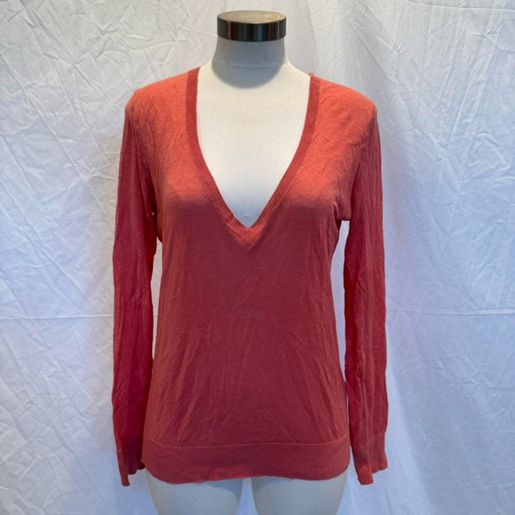 J. Crew Preppy Orange long sleeve V-neck Silk Linen sweater - Picture 2 of 7